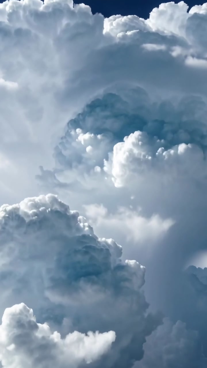 Vertical video: Panning camera revealing towering storm cloud against blue sky, showing storm risk