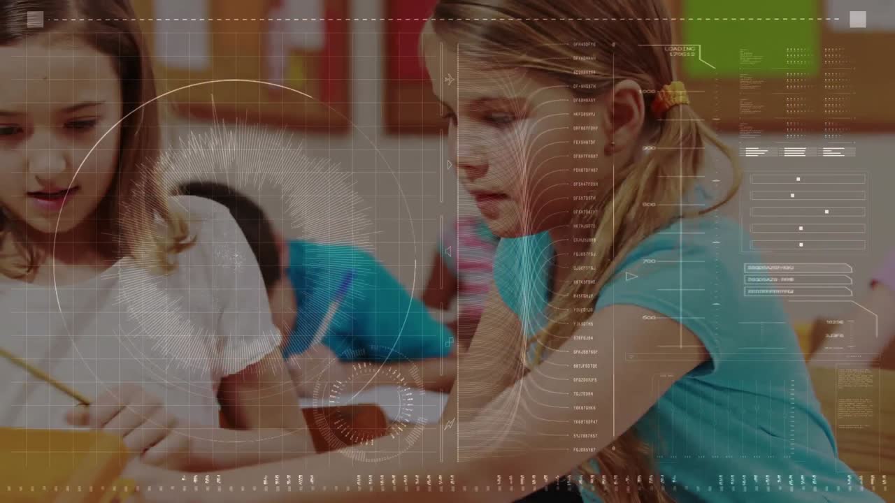 교실에서 학교 학생들에 대한 데이터 처리의 애니메이션