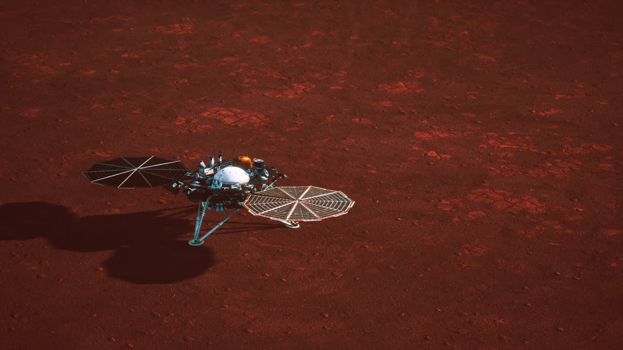 Insight Mars exploring the surface of red planet. Elements furnished by NASA.