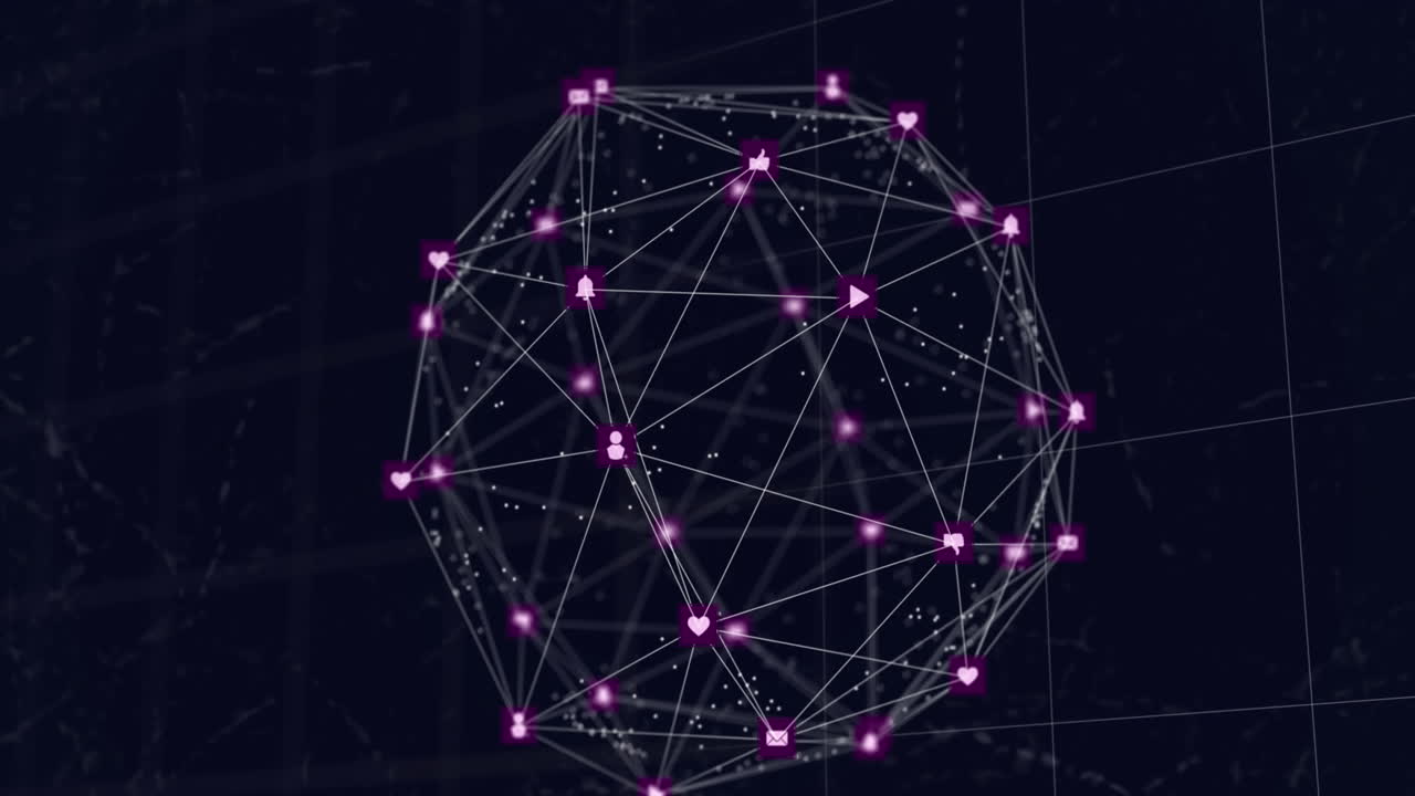 анимация сети соединений с иконами над квадратами