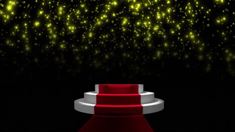 Animation-of-glowing-spots-of-light-falling-over-red-carpet-background