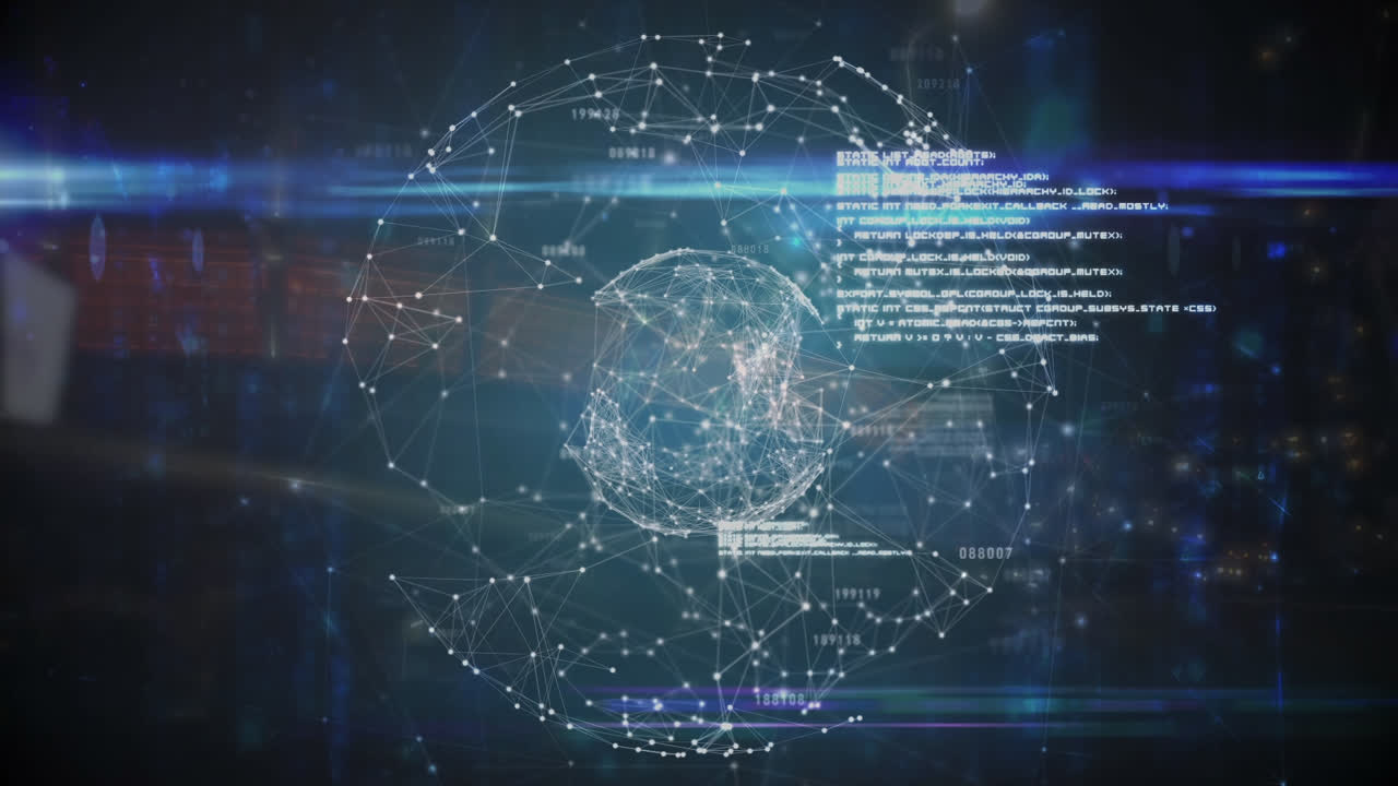 animación del procesamiento de datos y globo sobre la ciudad