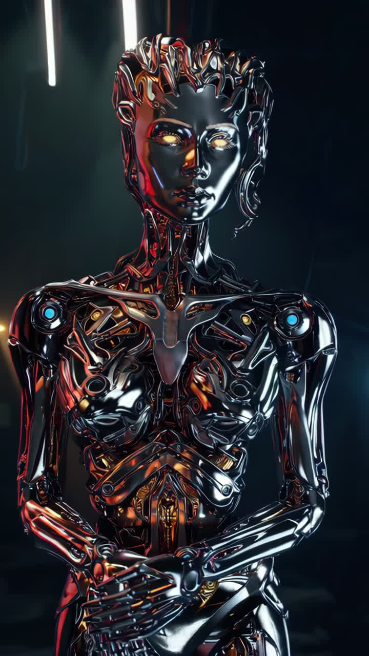 Highly Detailed Futuristic Metallic Android