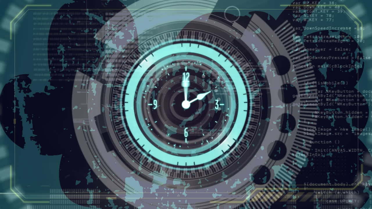 Animation of clock and scope scanning over network of connections