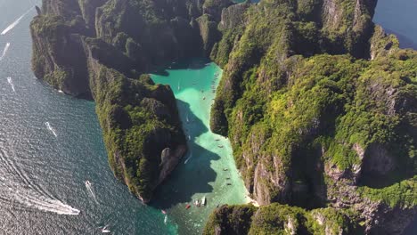 paradise tropical island in thailand - birds eye. koh phi phi lee, natural wonder, tourist attraction.