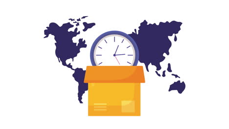 logistic service animation with world planet and watch in box