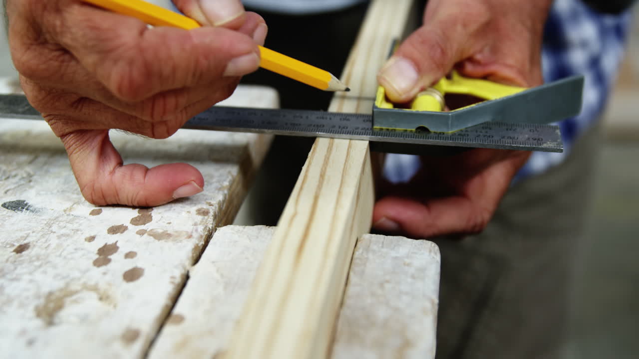 centrarse en las manos del carpintero trabajando