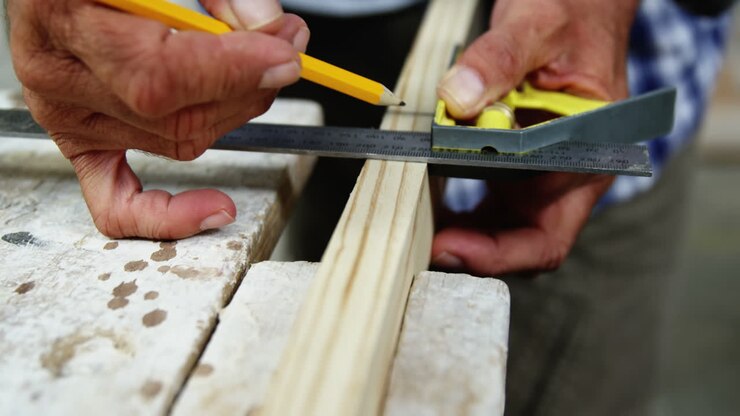 Focus on carpenter hands working