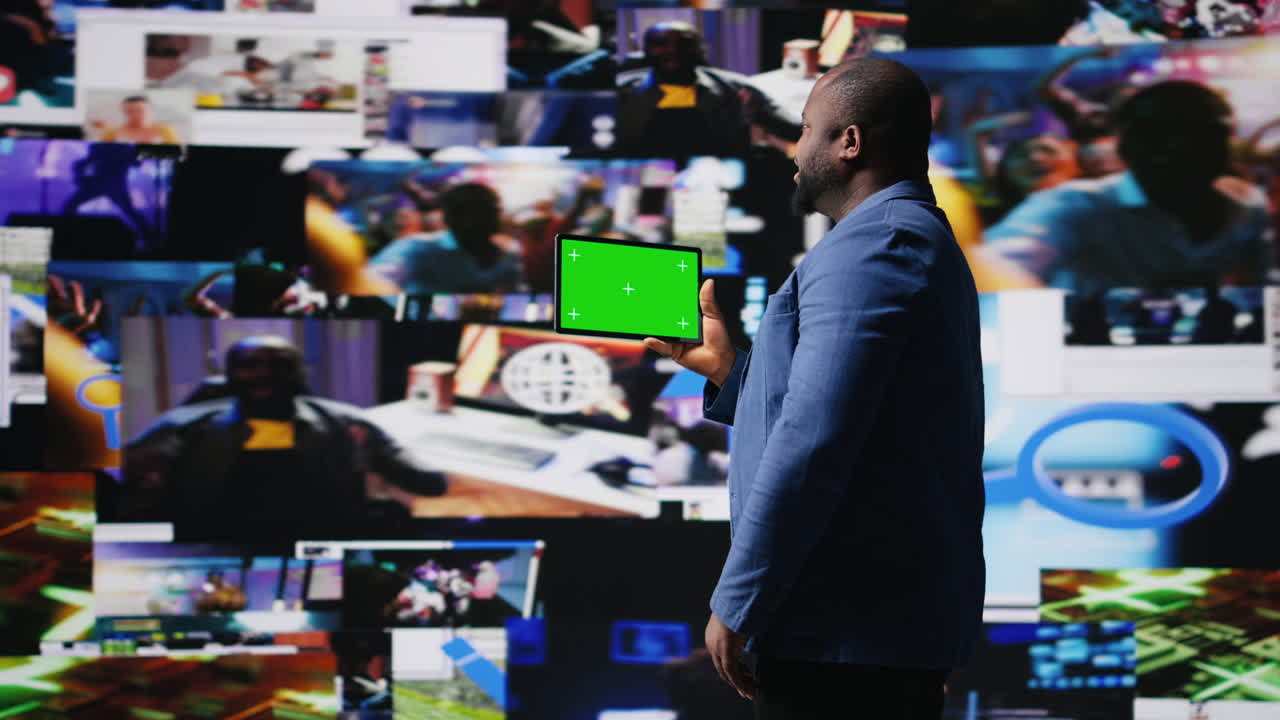 Social media environment with a person using copy space device