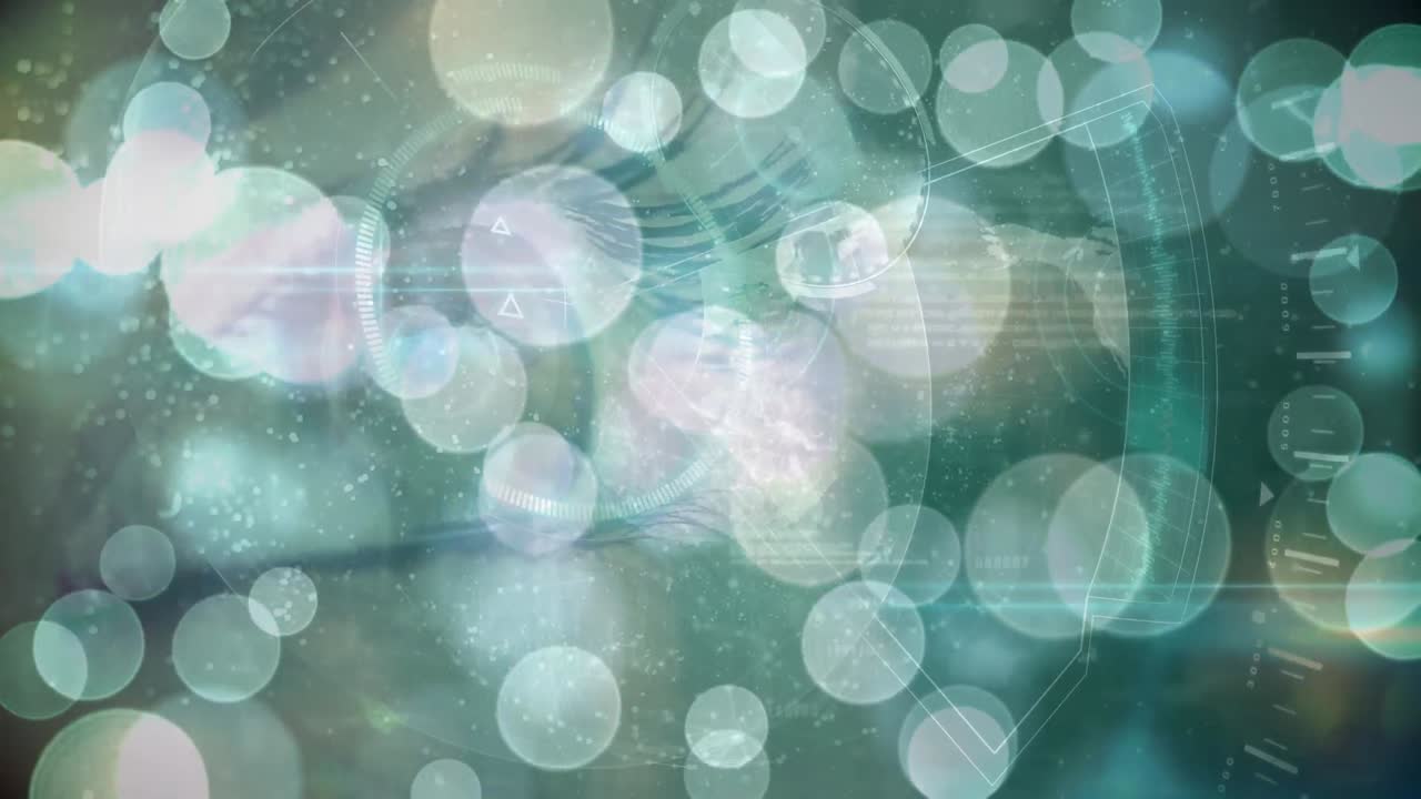 푸른 반 ⁇ 이는 빛의 반점, 데이터 처리 및 범위 스캔 여성 눈의 클로즈업