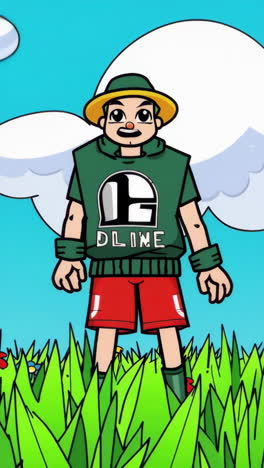 cartoon boy in a field