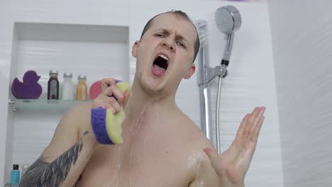 a man singing in the shower