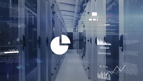Animation of interface with statistical data processing against computer server room