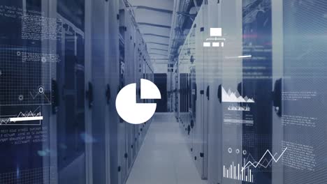 animation of interface with statistical data processing against computer server room