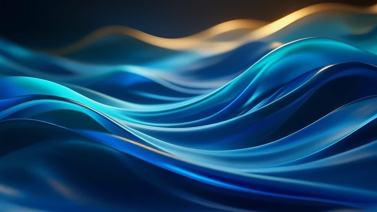 Smooth Flowing Abstract Blue and Gold Liquid Waves