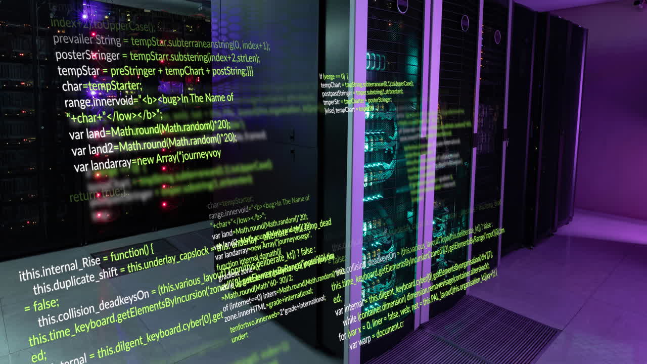 animação do processamento de dados contra a sala de servidores de computador