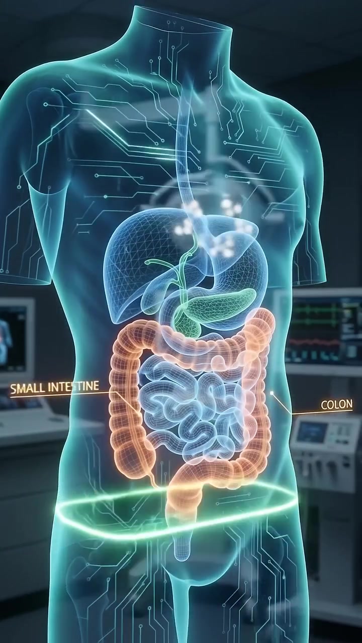 Digital Human Digestive System Anatomy Visualization in Medical Laboratory