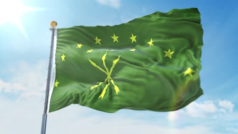 la bandera de adygea ondeando en el viento contra el cielo azul profundo. tema nacional, concepto internacional. render 3d bucle sin costuras 4k