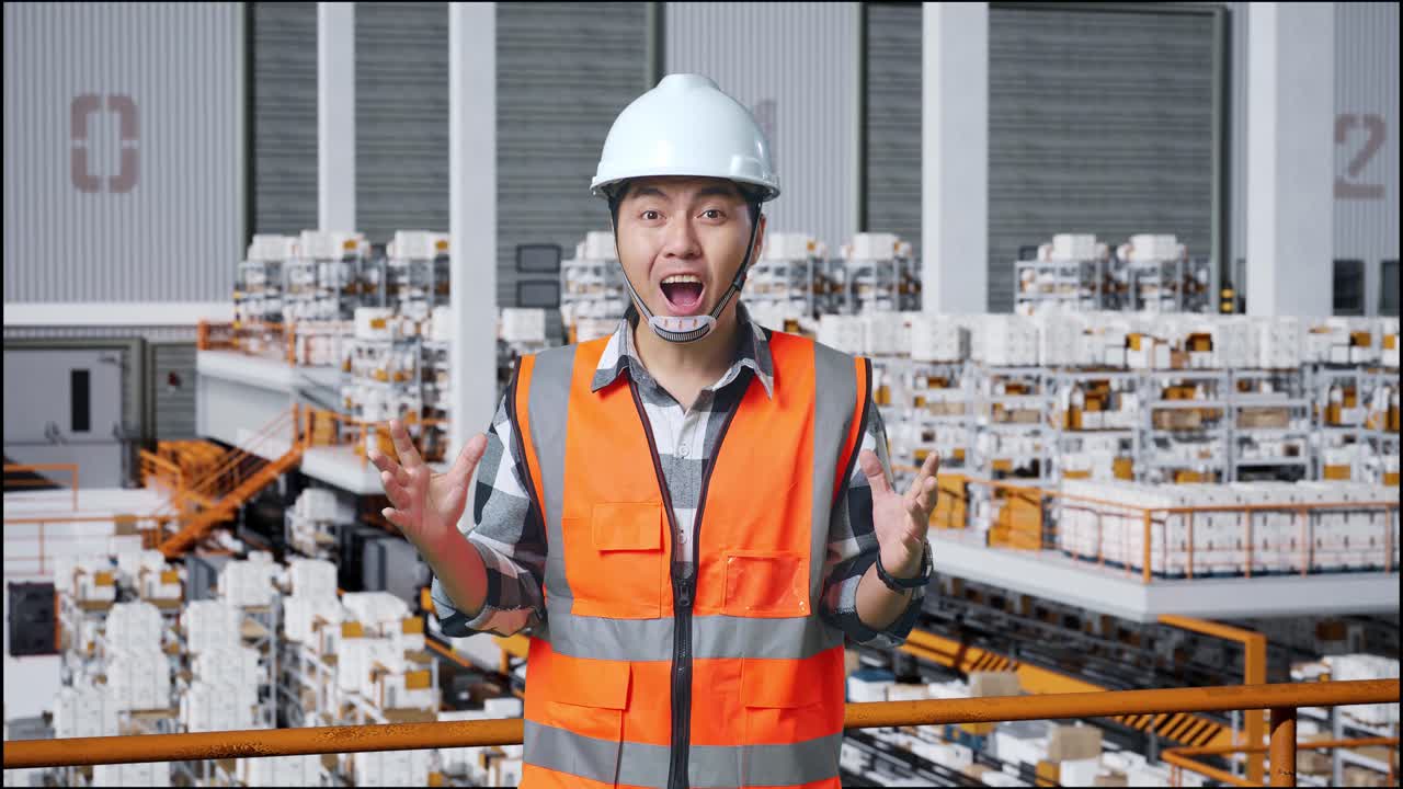 창고 직원이 놀라움을 표현하고 있습니다.