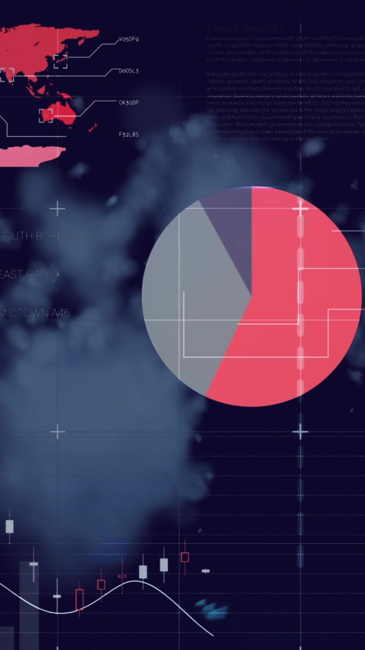 Animation of multicolored infographic interface over smoke against blue background