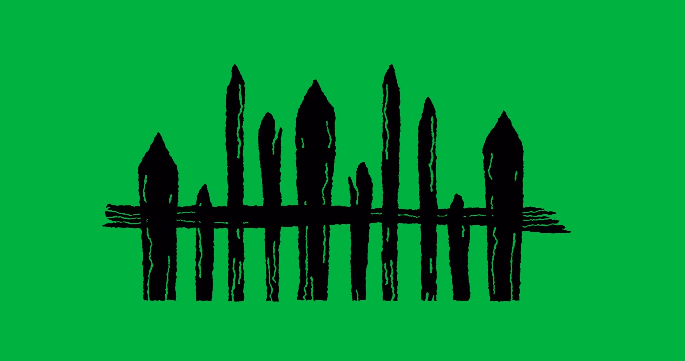 Black Silhouette of a Wooden Fence on a Green Screen Background