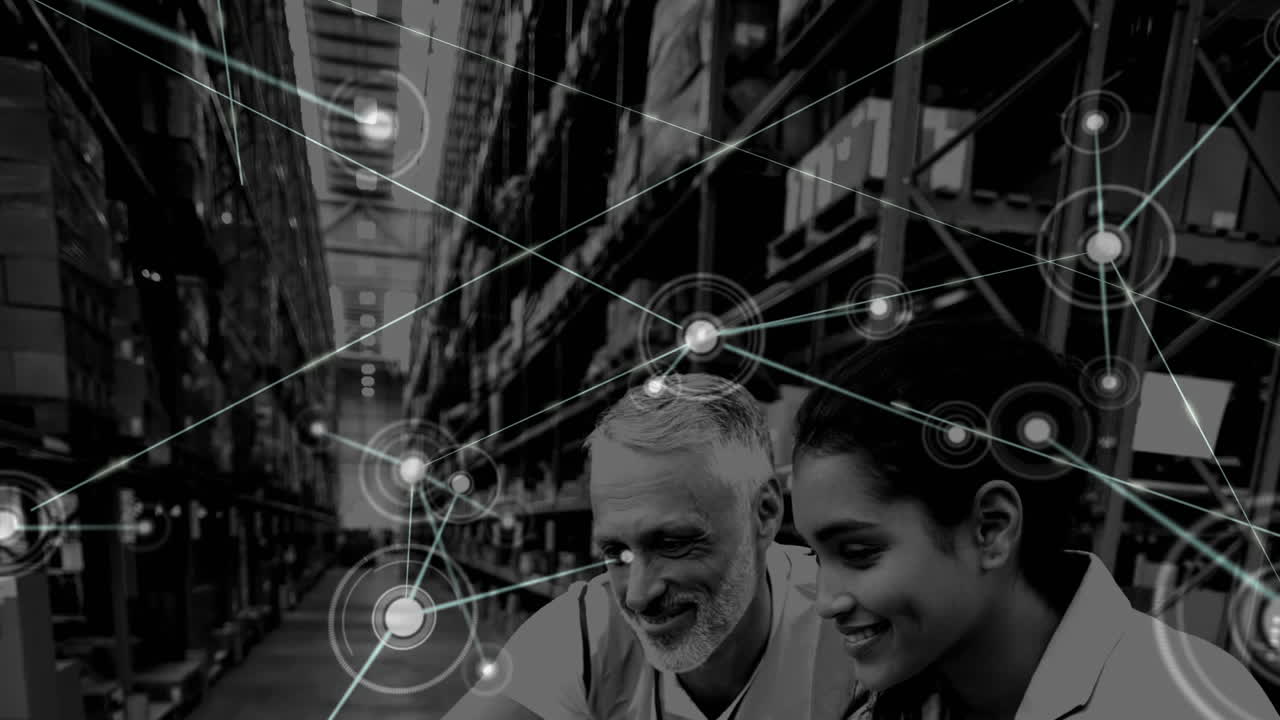 animación de la red de conexiones sobre los trabajadores en el almacén