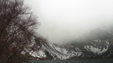 scenic-landscape-natural-view-of-convict-lake-Sierra-Nevada-mountains-California,-winter-trekking-hiking