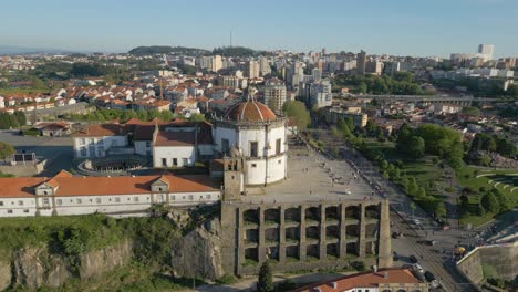 4k-Drone-Rotation-around-the-Monastery-of-Serra-do-Pilar-in-Porto,-Portugal