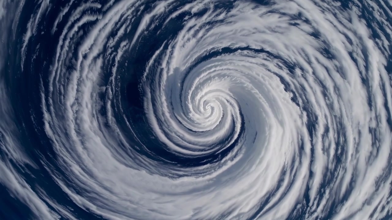 Aerial View of a Powerful Hurricane Spinning Over the Ocean