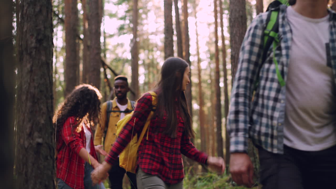 Friends Hiking in the Woods