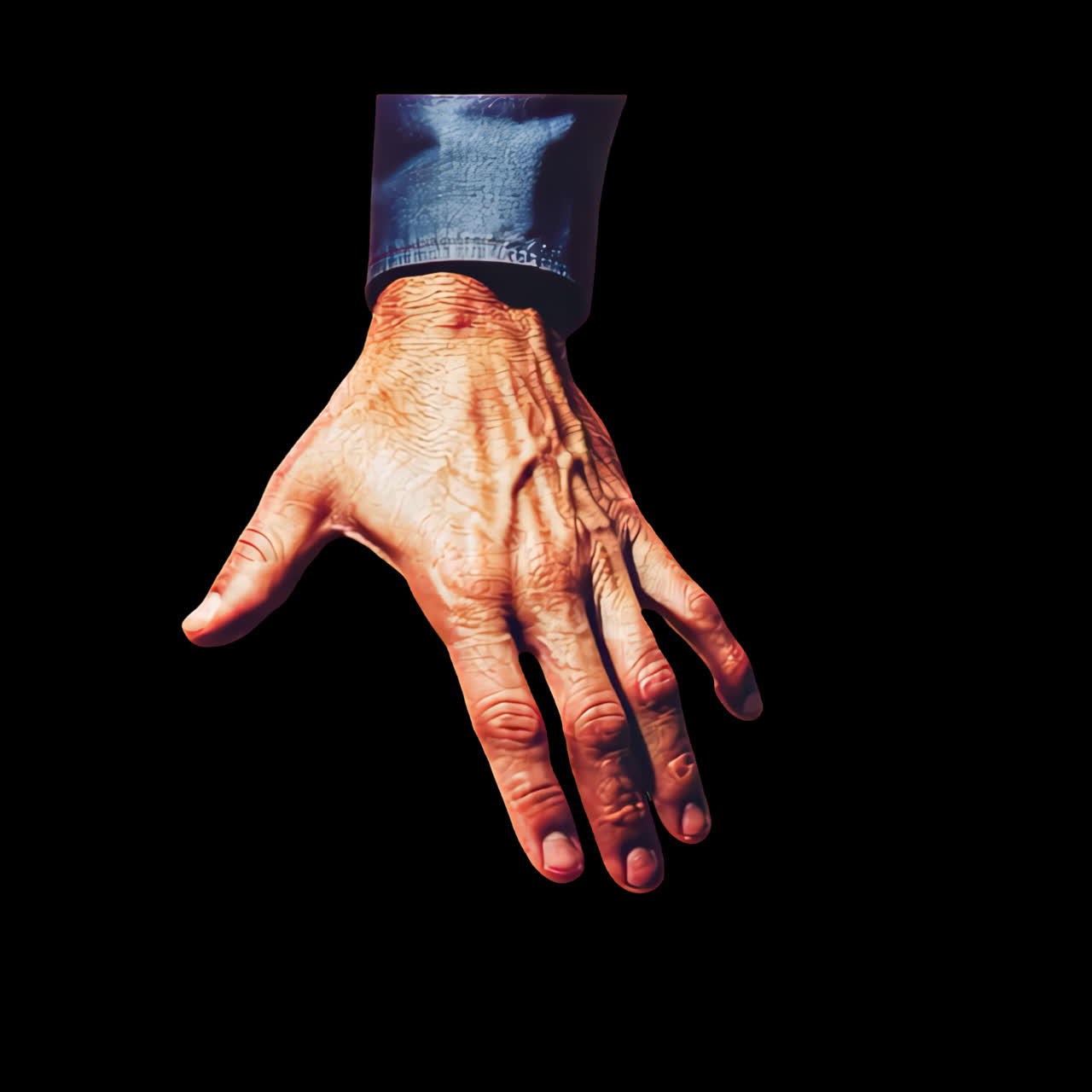 Aged hand animation isolated asset, transparent 4K video, alpha channel, ProRes 4444