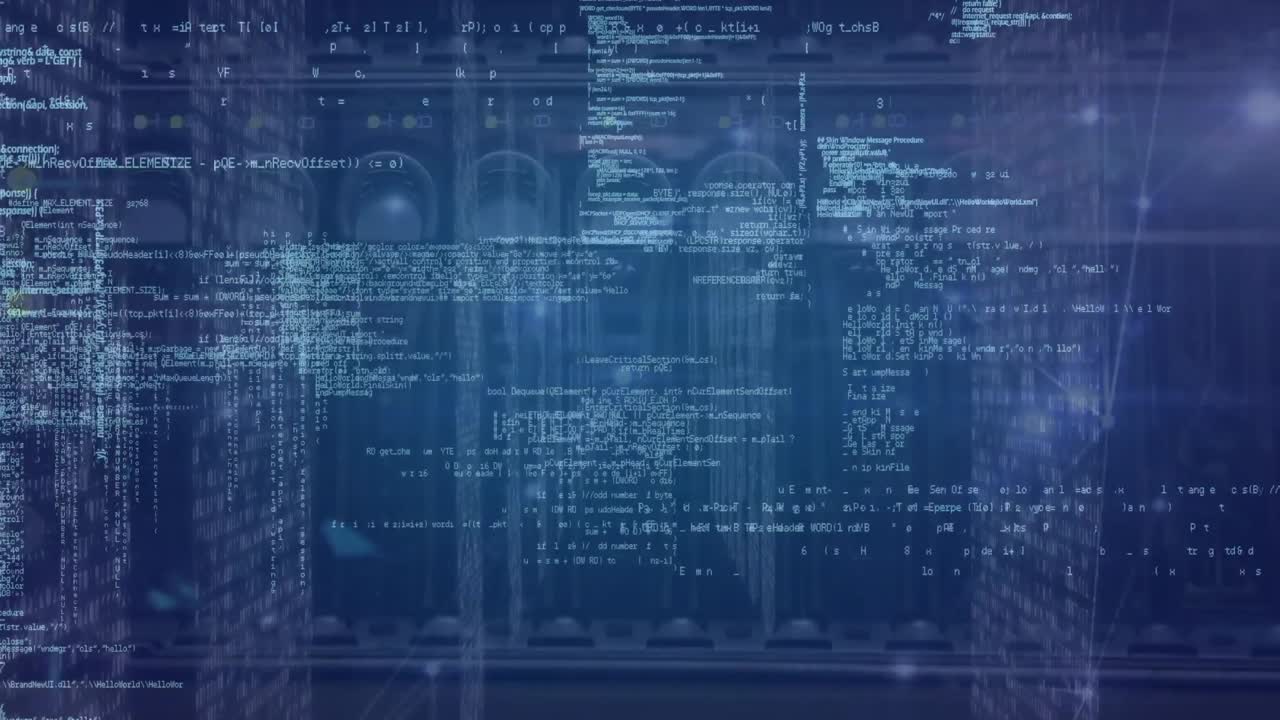 Animation of network of connections with data processing over server room