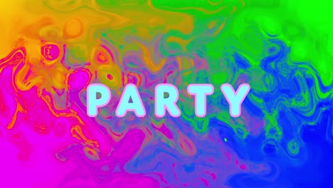 animación del texto de la fiesta sobre un patrón abstracto multicolor en el fondo