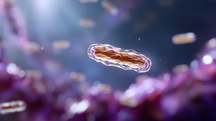Stunning 3D Visualization of Microbial Life: Exploring the Intricate World of Bacteria in a Colorful Digital Environment with Vibrant Detail and Motion