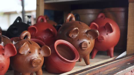 local pottery made with clay display on market in pomaire town near santiago, chile