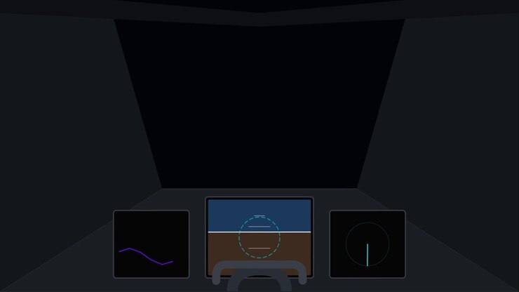 Display della cabina di pilotaggio di un simulatore di volo digitale con strumenti di navigazione
