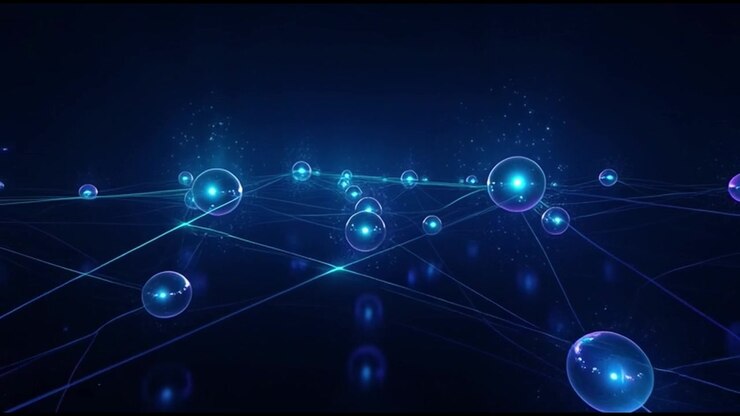 Abstract Digital Network Connection with Glowing Blue Spheres