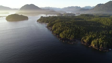 noche nebulosa sobre la costa de la isla de vancouver, canadá, vista aérea de drones