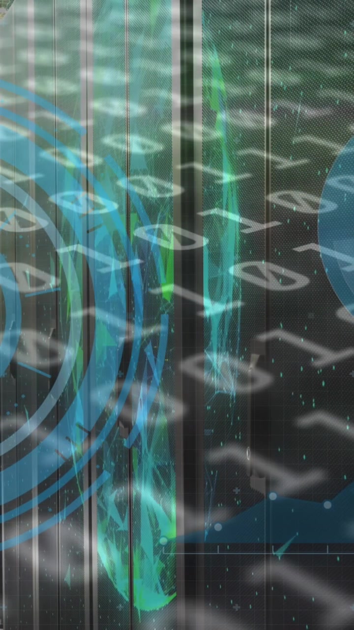 Animation of binary codes, graphs with hud processing on digital interface