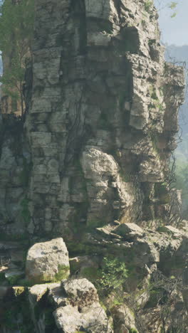 a majestic rock formation standing tall in the heart of a lush forest in china