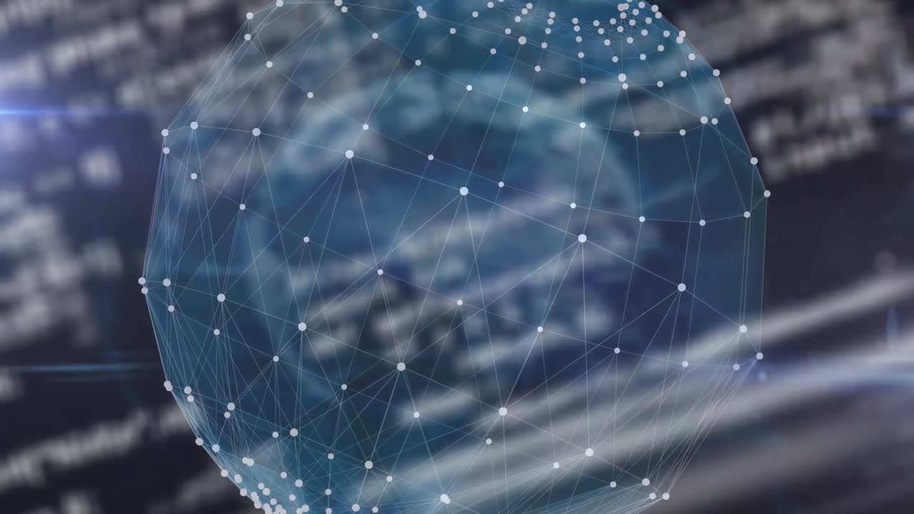 Digital animation of globe of network of connections against data processing on blue background