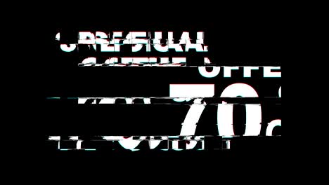 special offer 70% percent off glitch effect text digital tv distortion 4k loop animation