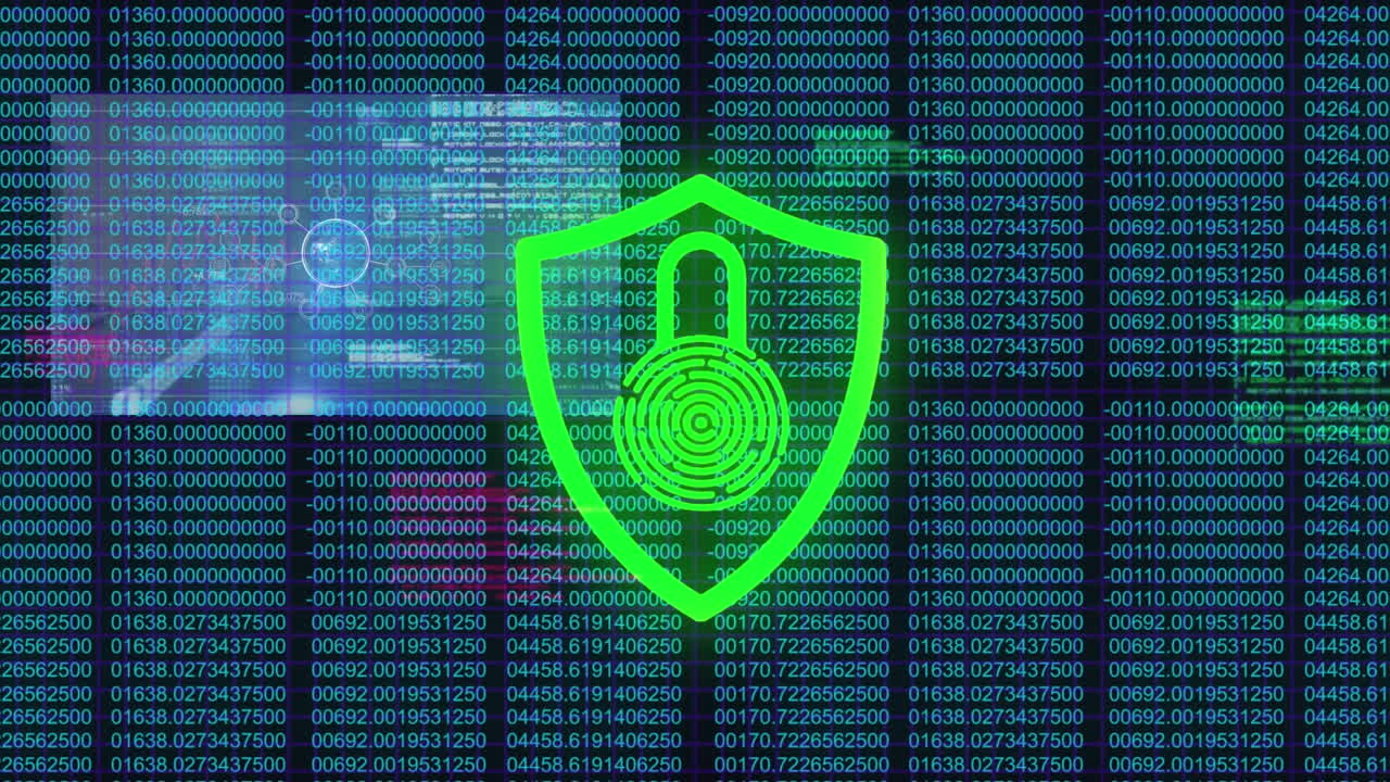 animación del procesamiento de datos y el candado sobre fondo negro