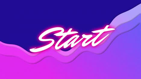 animation of start text over purple waves on blue background