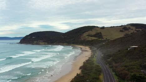 AERIAL-Empty-Great-Ocean-Road,-Australia