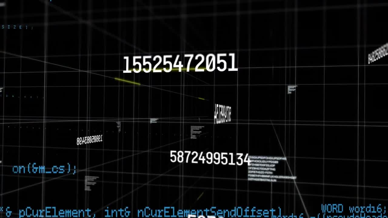 animación de números crecientes y procesamiento de datos sobre fondo negro