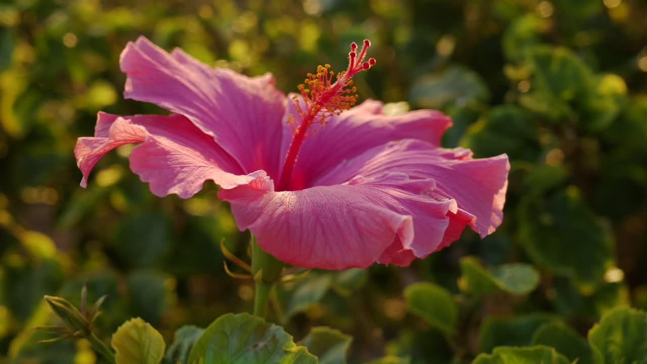 Fiore rosa con pistillo molto visibile splendidamente retroilluminato dalla luce solare