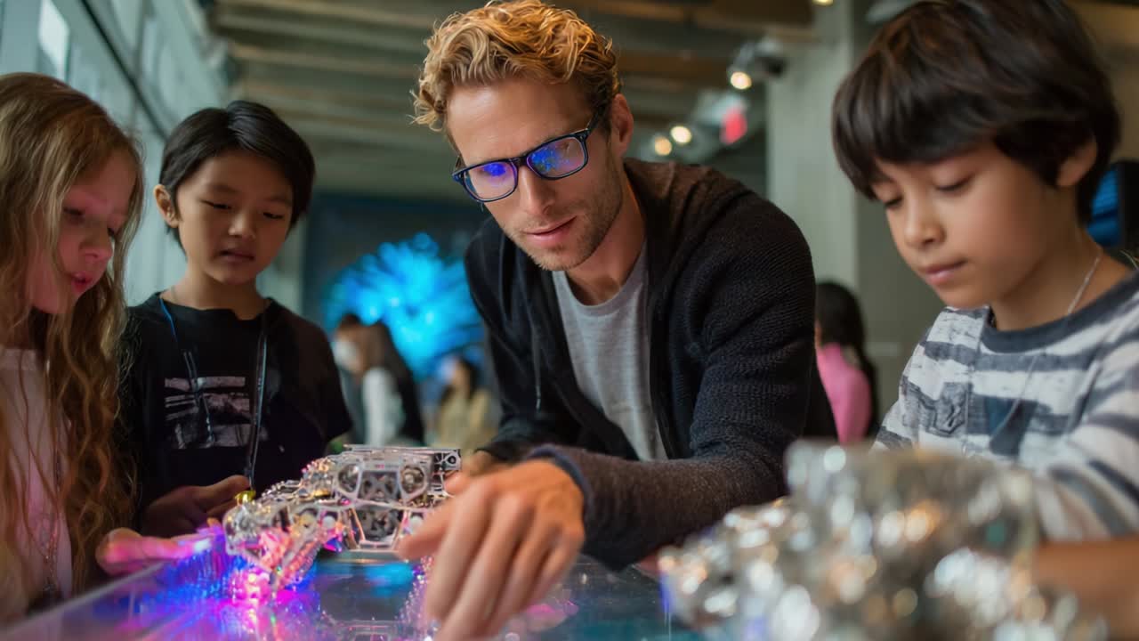 Children participating in a STEM education robotics experiment