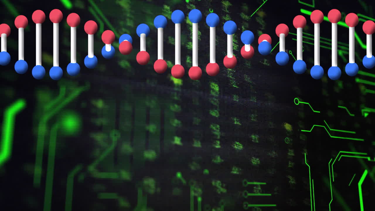 Processing scientific data, DNA strand and binary coding animation in school setting