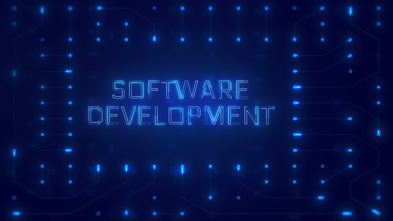 Software Development Text on Digital Circuit Board Background
